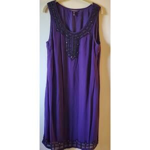 LTS Long Tall Sally Beaded Sleeveless Shift Dress Plum Size 14 Sleeveless